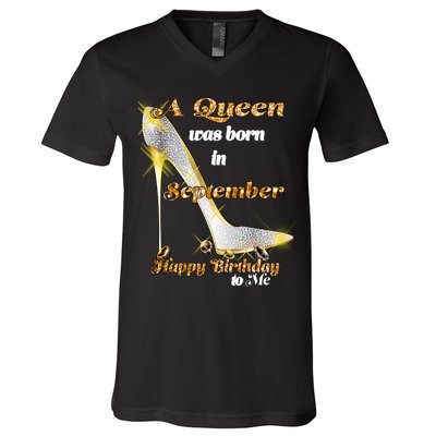 Born In August Birthday Queen V-Neck T-Shirt