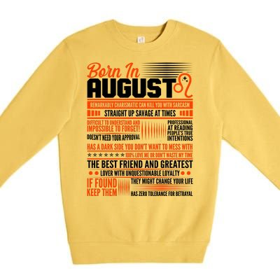 Born In August Leo Birthday Zodiac Premium Crewneck Sweatshirt