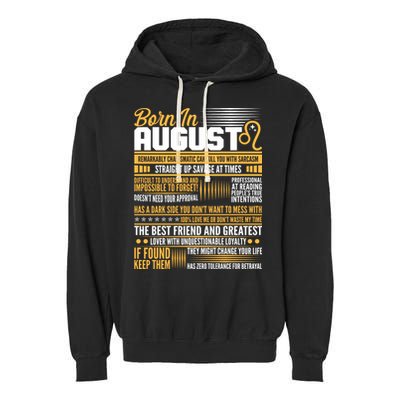 Born In August Leo Birthday Zodiac Garment-Dyed Fleece Hoodie