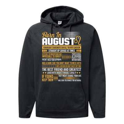 Born In August Leo Birthday Zodiac Performance Fleece Hoodie