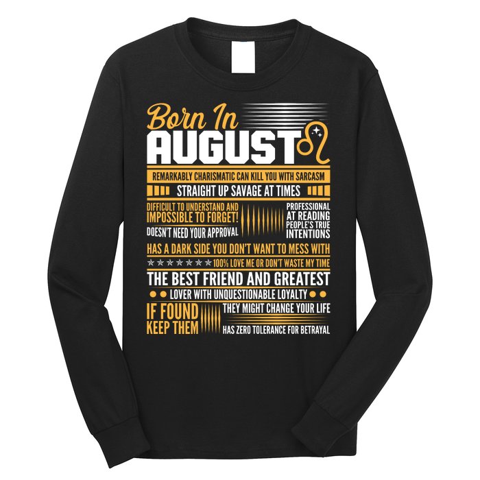 Born In August Leo Birthday Zodiac Long Sleeve Shirt