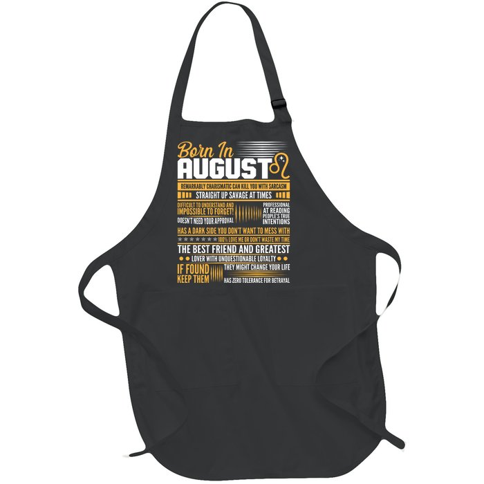 Born In August Leo Birthday Zodiac Full-Length Apron With Pockets