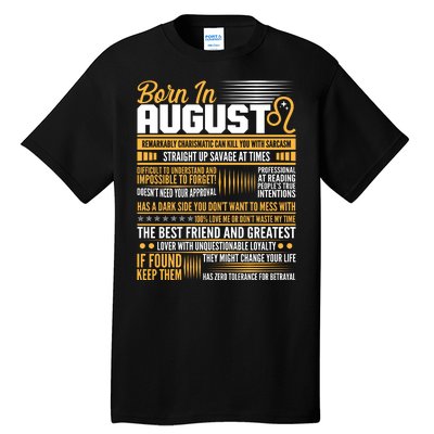 Born In August Leo Birthday Zodiac Tall T-Shirt