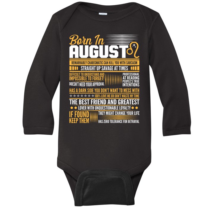 Born In August Leo Birthday Zodiac Baby Long Sleeve Bodysuit