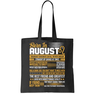 Born In August Leo Birthday Zodiac Tote Bag