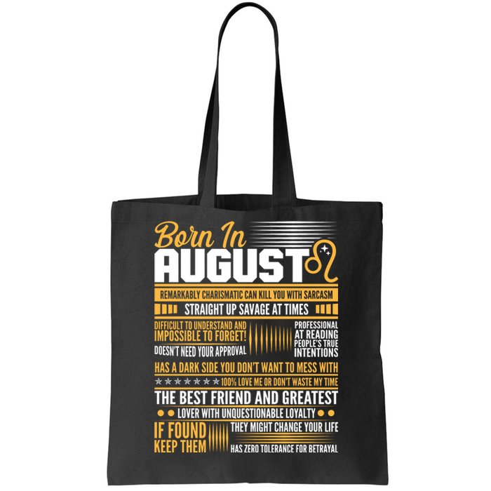 Born In August Leo Birthday Zodiac Tote Bag