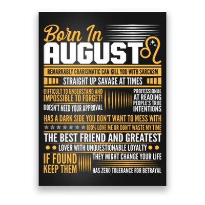 Born In August Leo Birthday Zodiac Poster