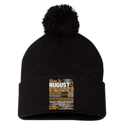 Born In August Leo Birthday Zodiac Pom Pom 12in Knit Beanie