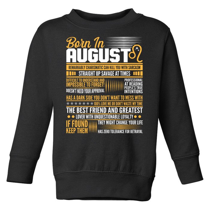 Born In August Leo Birthday Zodiac Toddler Sweatshirt