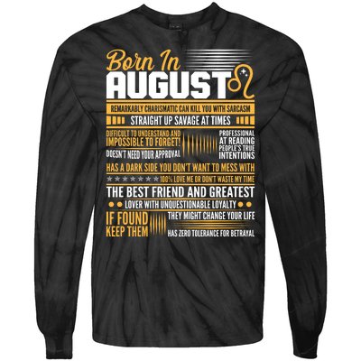 Born In August Leo Birthday Zodiac Tie-Dye Long Sleeve Shirt