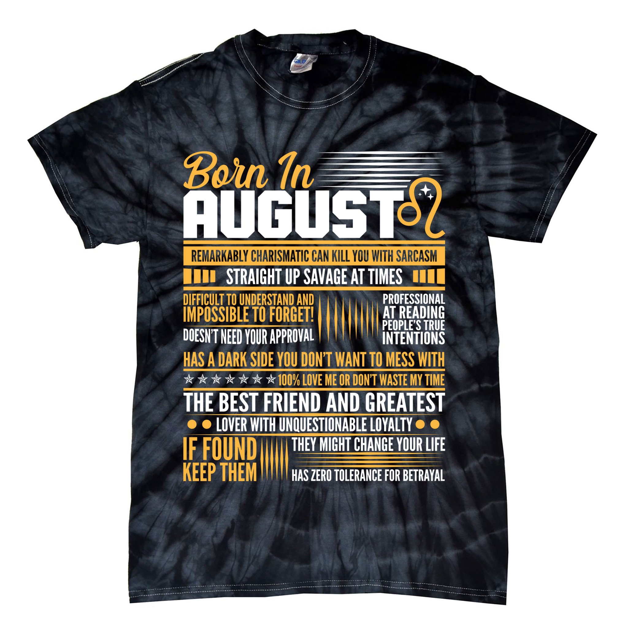 Born In August Leo Birthday Zodiac Tie-Dye T-Shirt