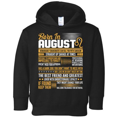 Born In August Leo Birthday Zodiac Toddler Hoodie