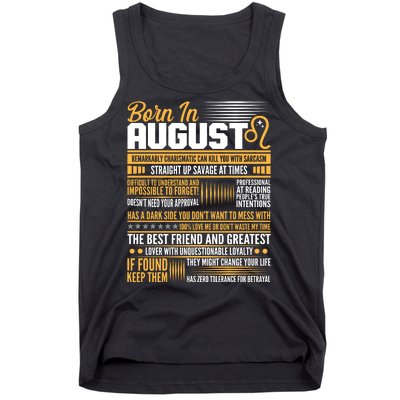 Born In August Leo Birthday Zodiac Tank Top