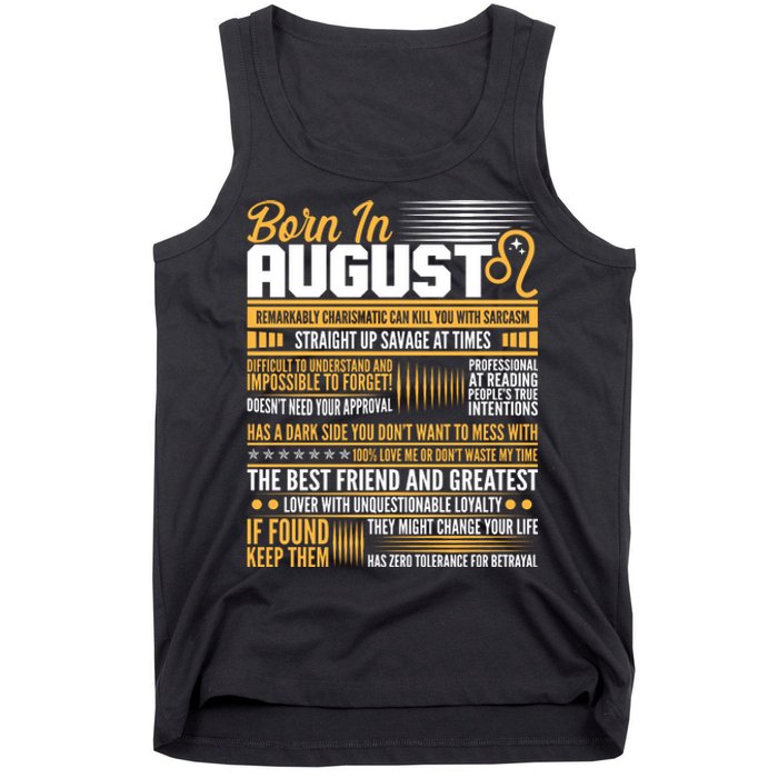 Born In August Leo Birthday Zodiac Tank Top