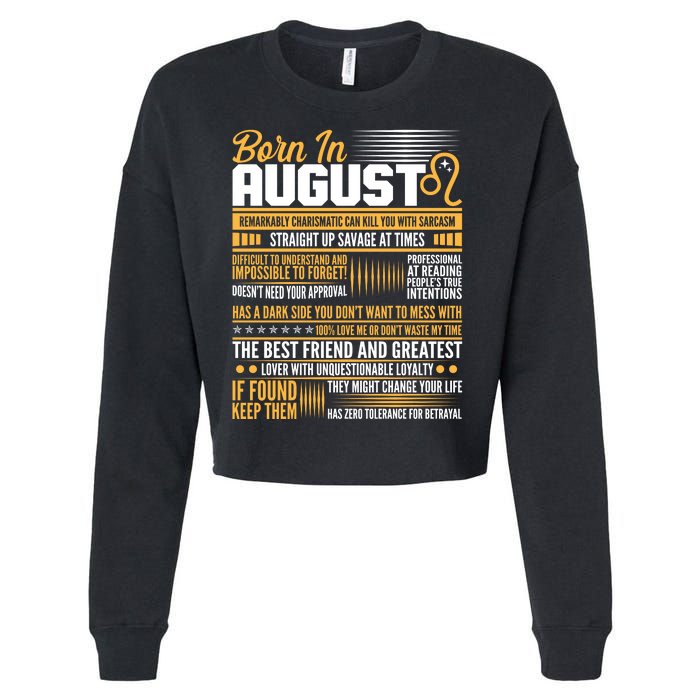 Born In August Leo Birthday Zodiac Cropped Pullover Crew