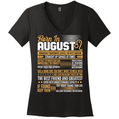 Born In August Leo Birthday Zodiac Women's V-Neck T-Shirt