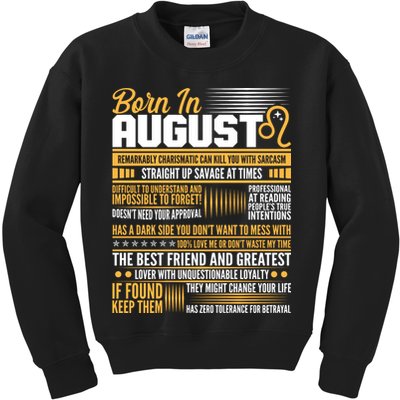 Born In August Leo Birthday Zodiac Kids Sweatshirt