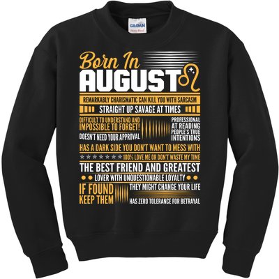 Born In August Leo Birthday Zodiac Kids Sweatshirt