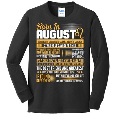 Born In August Leo Birthday Zodiac Kids Long Sleeve Shirt