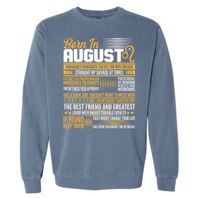 Born In August Leo Birthday Zodiac Garment-Dyed Sweatshirt