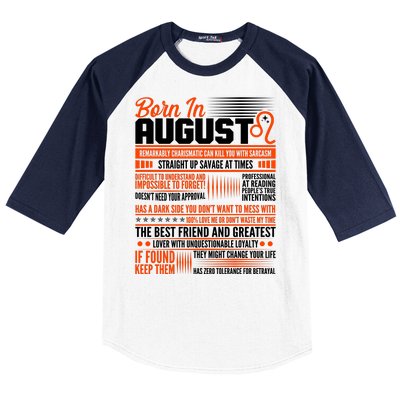 Born In August Leo Birthday Zodiac Baseball Sleeve Shirt