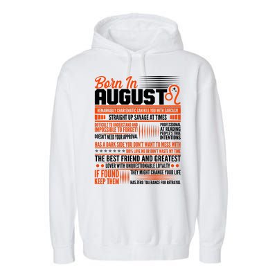 Born In August Leo Birthday Zodiac Garment-Dyed Fleece Hoodie