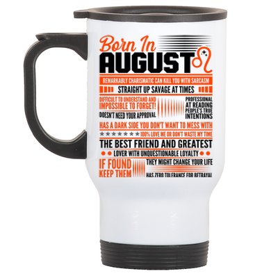 Born In August Leo Birthday Zodiac Stainless Steel Travel Mug