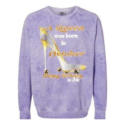 Born In October Birthday Queen Colorblast Crewneck Sweatshirt