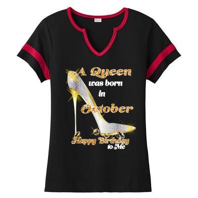 Born In October Birthday Queen Ladies Halftime Notch Neck Tee