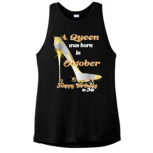 Born In October Birthday Queen Ladies PosiCharge Tri-Blend Wicking Tank