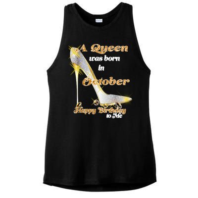 Born In October Birthday Queen Ladies PosiCharge Tri-Blend Wicking Tank