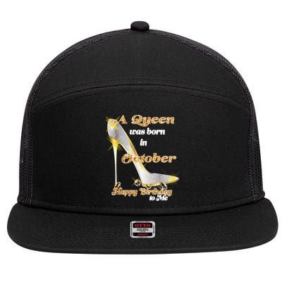 Born In October Birthday Queen 7 Panel Mesh Trucker Snapback Hat