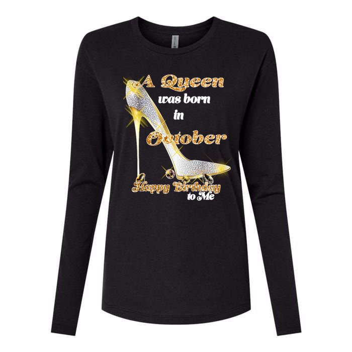 Born In October Birthday Queen Womens Cotton Relaxed Long Sleeve T-Shirt