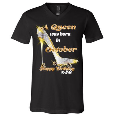 Born In October Birthday Queen V-Neck T-Shirt
