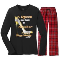 Born In October Birthday Queen Women's Long Sleeve Flannel Pajama Set 