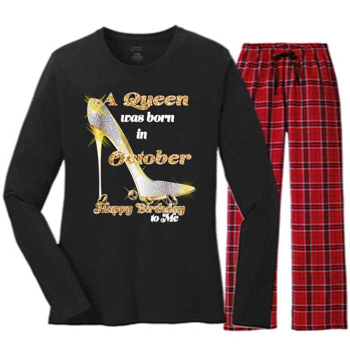 Born In October Birthday Queen Women's Long Sleeve Flannel Pajama Set 