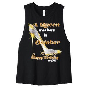 Born In October Birthday Queen Women's Racerback Cropped Tank