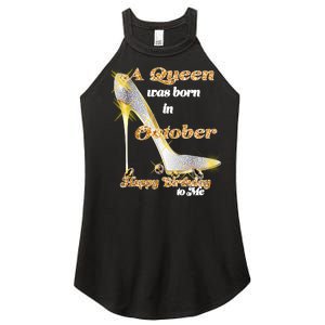 Born In October Birthday Queen Women's Perfect Tri Rocker Tank