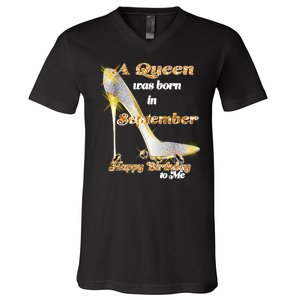 Born In September Birthday Queen V-Neck T-Shirt