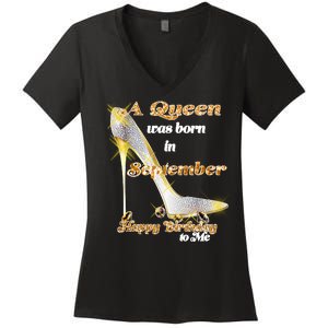 Born In September Birthday Queen Women's V-Neck T-Shirt