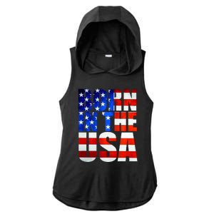 Born In The USA Flag Ladies PosiCharge Tri-Blend Wicking Draft Hoodie Tank