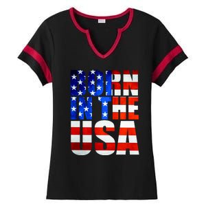 Born In The USA Flag Ladies Halftime Notch Neck Tee