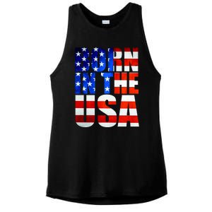 Born In The USA Flag Ladies PosiCharge Tri-Blend Wicking Tank