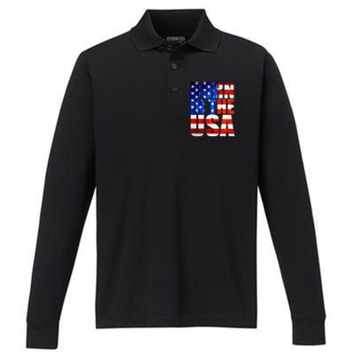 Born In The USA Flag Performance Long Sleeve Polo