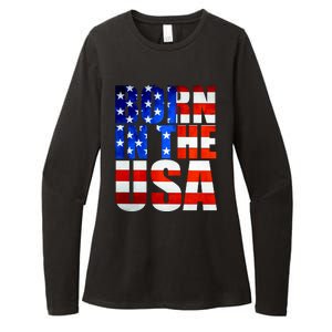 Born In The USA Flag Womens CVC Long Sleeve Shirt