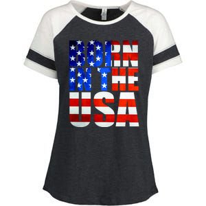 Born In The USA Flag Enza Ladies Jersey Colorblock Tee