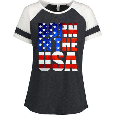 Born In The USA Flag Enza Ladies Jersey Colorblock Tee