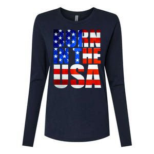 Born In The USA Flag Womens Cotton Relaxed Long Sleeve T-Shirt