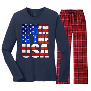 Born In The USA Flag Women's Long Sleeve Flannel Pajama Set 