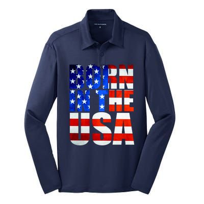 Born In The USA Flag Silk Touch Performance Long Sleeve Polo